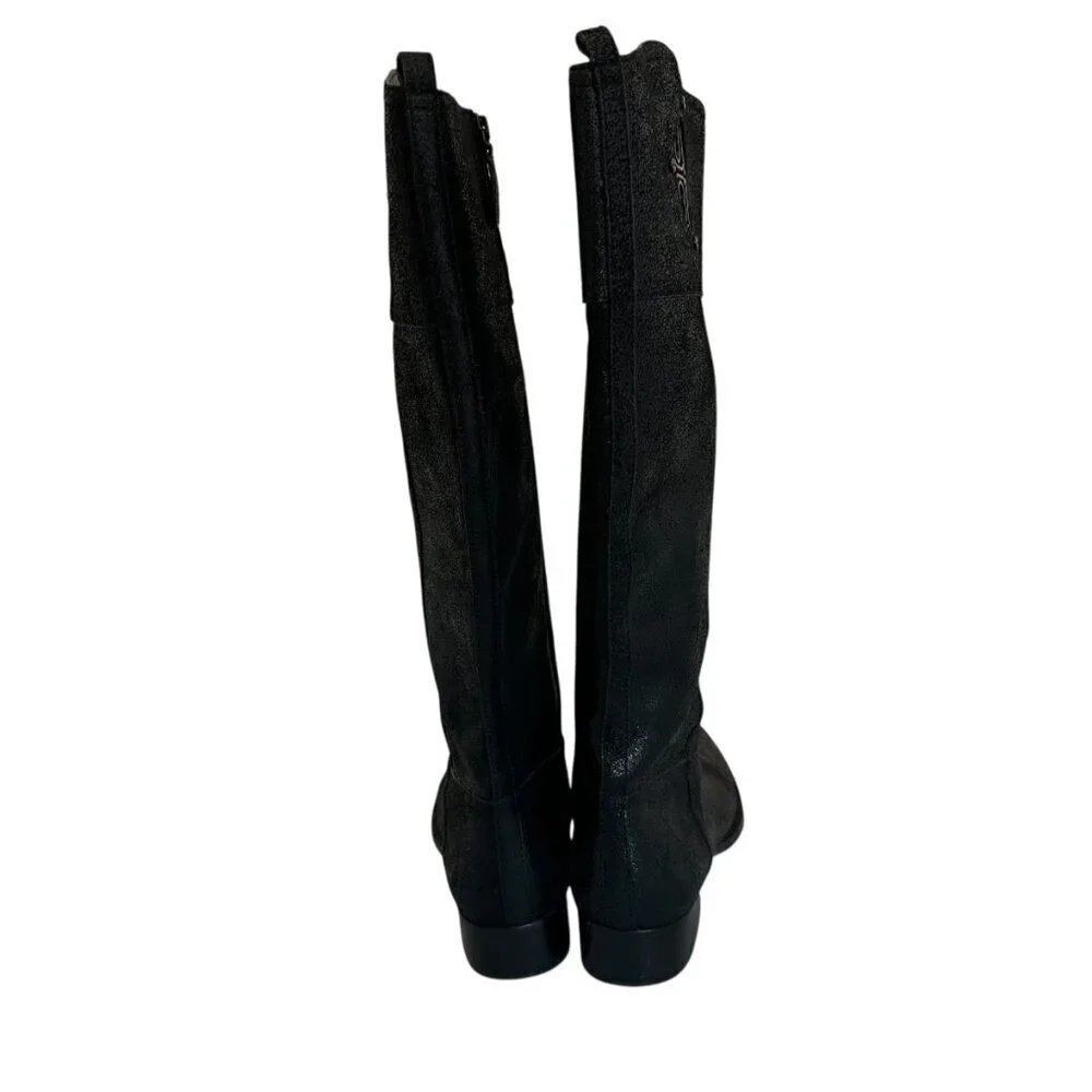 Tory Burch Kiernan Black Caviar Tumbled Leather Tall Riding Boots Size 9 Women's